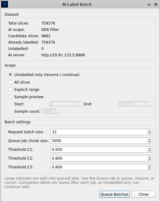 DeepSeis AI Label Batch Interface
