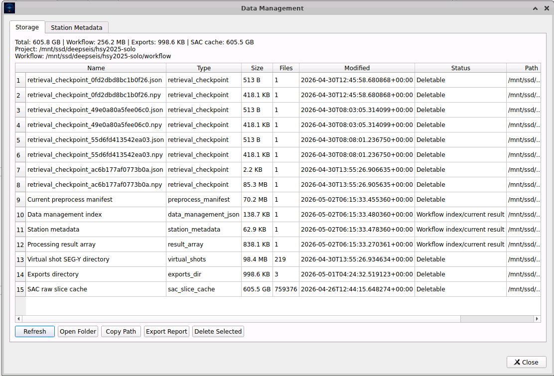 DeepSeis Data Management & Storage Monitoring