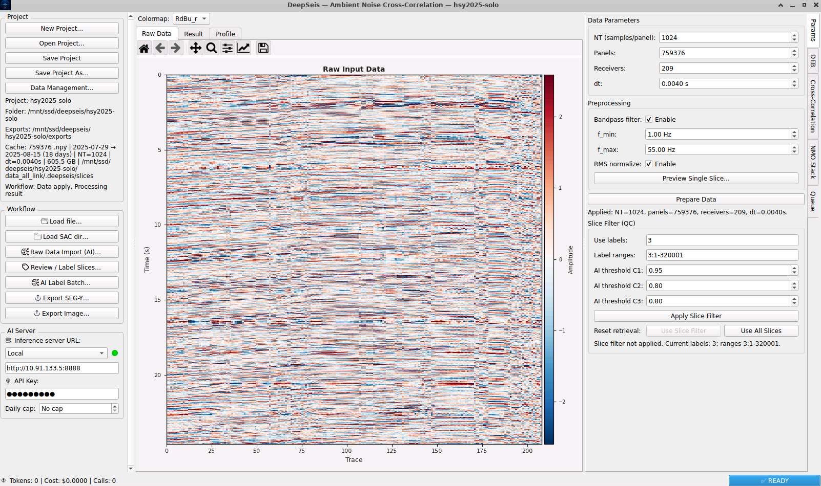 DeepSeis GUI - Ambient Noise Cross-Correlation Interface